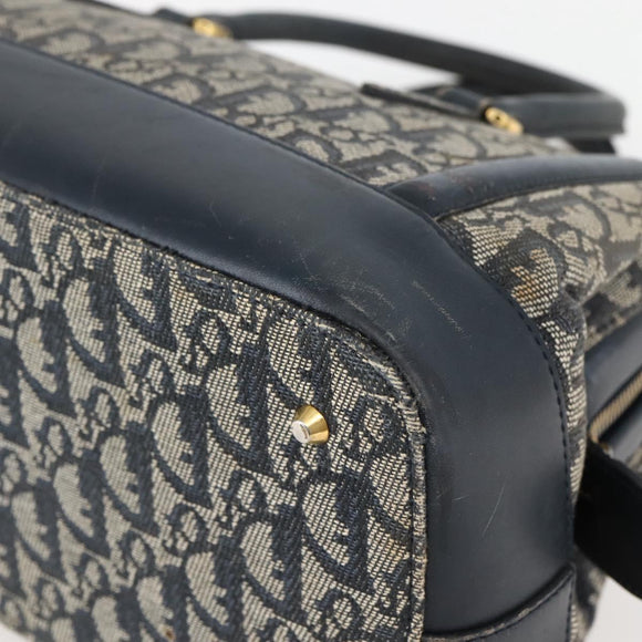 Christian Dior Trotter Canvas Hand Bag Navy Gold Auth gh760