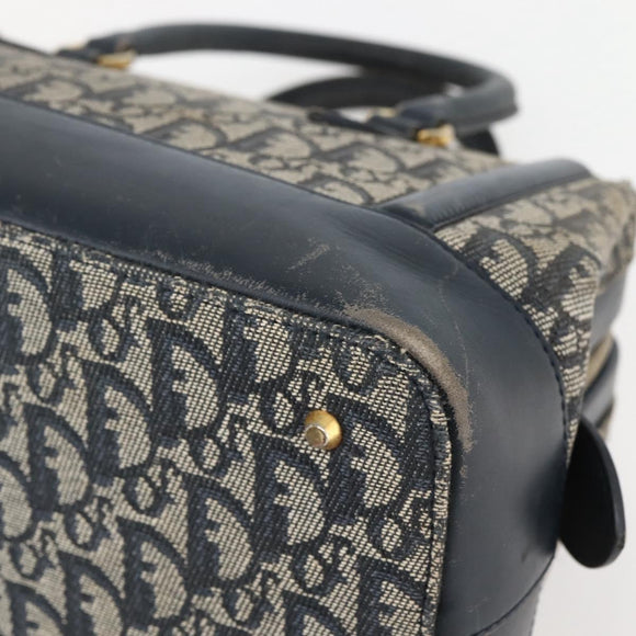Christian Dior Trotter Canvas Hand Bag Navy Gold Auth gh760