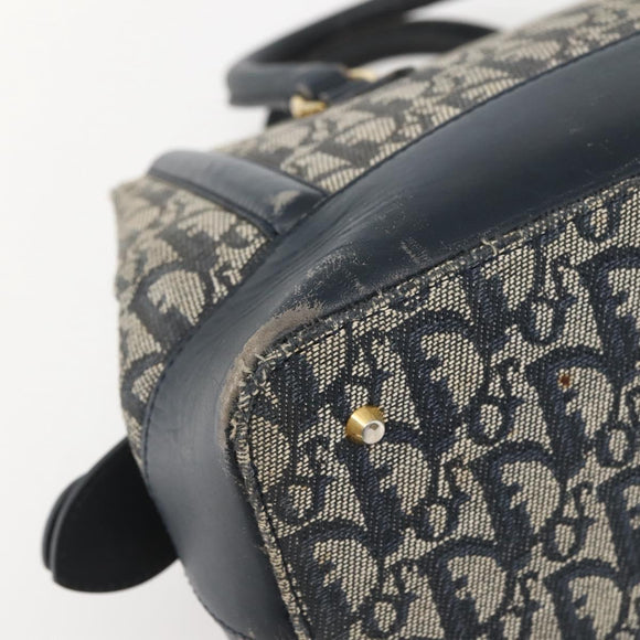 Christian Dior Trotter Canvas Hand Bag Navy Gold Auth gh760