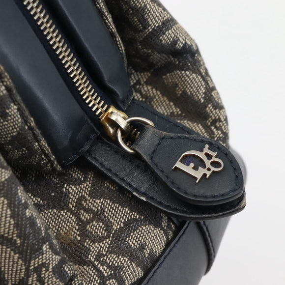 Christian Dior Trotter Canvas Hand Bag Navy Gold Auth gh760