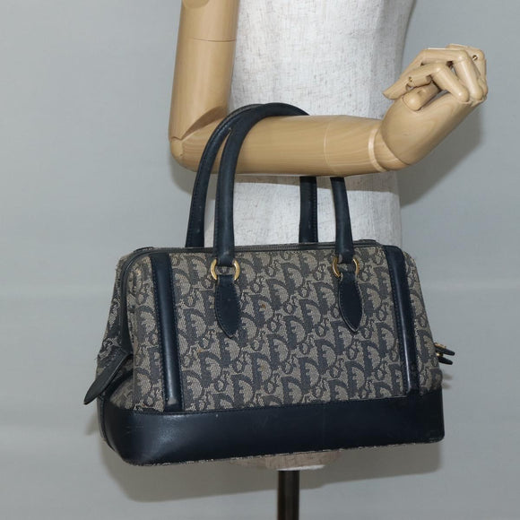 Christian Dior Trotter Canvas Hand Bag Navy Gold Auth gh760