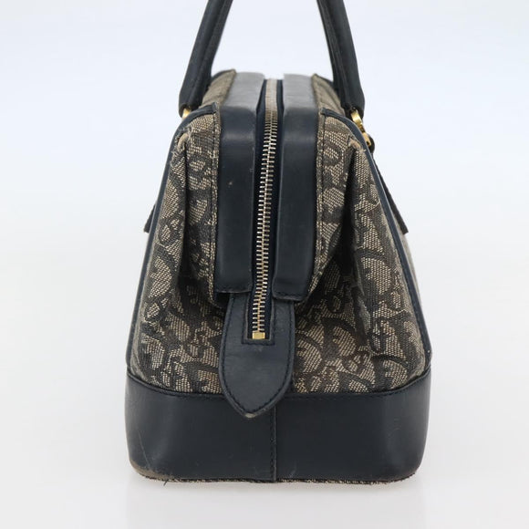 Christian Dior Trotter Canvas Hand Bag Navy Gold Auth gh760