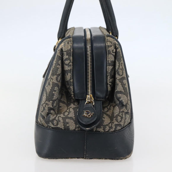 Christian Dior Trotter Canvas Hand Bag Navy Gold Auth gh760