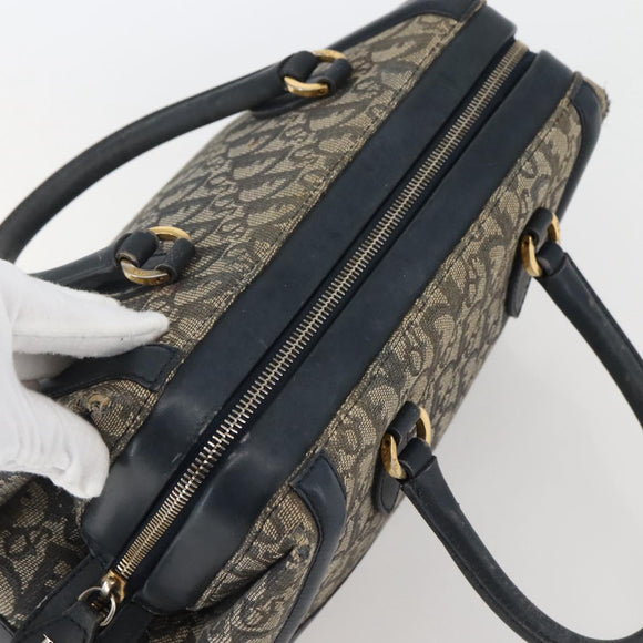 Christian Dior Trotter Canvas Hand Bag Navy Gold Auth gh760