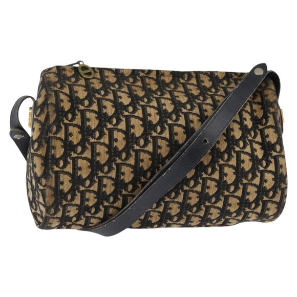 Christian Dior Trotter Canvas Shoulder Bag Navy Gold Auth gh761