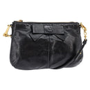 Miu Miu Accessory Pouch Leather Black Gold Auth gh767-1