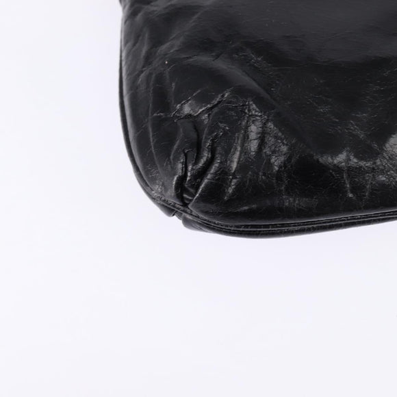 Miu Miu Accessory Pouch Leather Black Gold Auth gh767