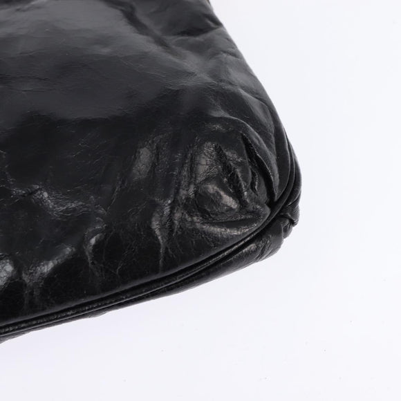 Miu Miu Accessory Pouch Leather Black Gold Auth gh767