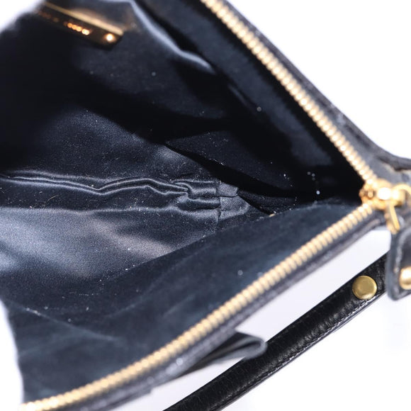 Miu Miu Accessory Pouch Leather Black Gold Auth gh767