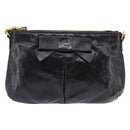 Miu Miu Accessory Pouch Leather Black Gold Auth gh767-13