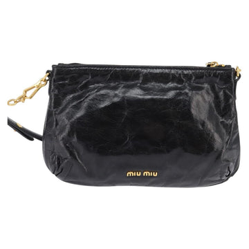 Miu Miu Accessory Pouch Leather Black Gold Auth gh767 - 0