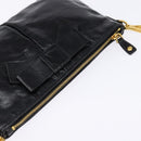 Miu Miu Accessory Pouch Leather Black Gold Auth gh767-6