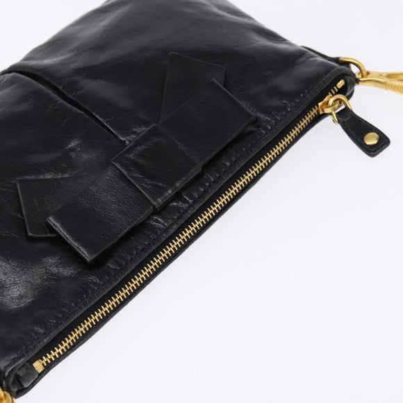 Miu Miu Accessory Pouch Leather Black Gold Auth gh767