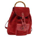 GUCCI Bamboo Backpack Suede Leather Red Gold 003 8030 Auth gh770-1