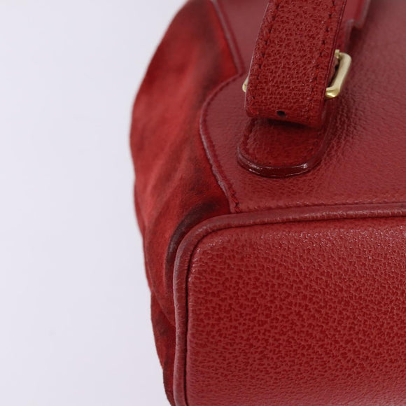 GUCCI Bamboo Backpack Suede Leather Red Gold 003 8030 Auth gh770