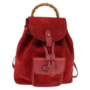 GUCCI Bamboo Backpack Suede Leather Red Gold 003 8030 Auth gh770-13