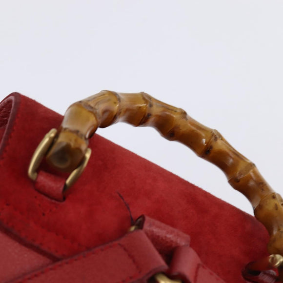 GUCCI Bamboo Backpack Suede Leather Red Gold 003 8030 Auth gh770