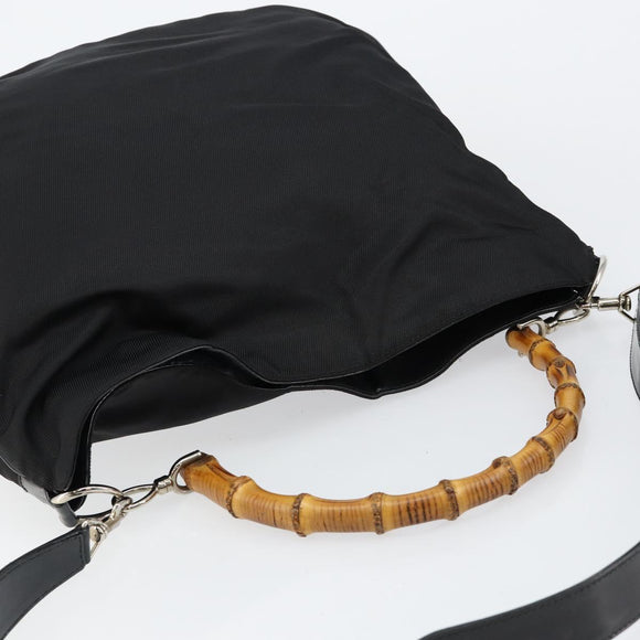 GUCCI Bamboo Hand Bag Nylon 2way Black Silver 001 2404 1577 Auth gh771