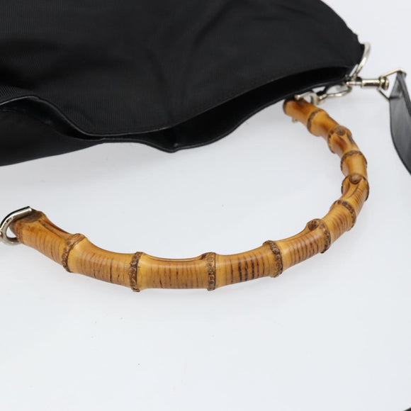 GUCCI Bamboo Hand Bag Nylon 2way Black Silver 001 2404 1577 Auth gh771