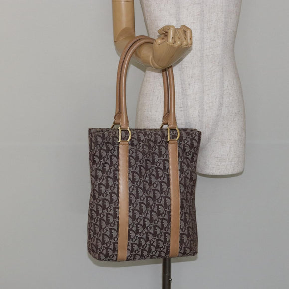 Christian Dior Trotter Canvas Tote Bag Gold Beige Auth gh772
