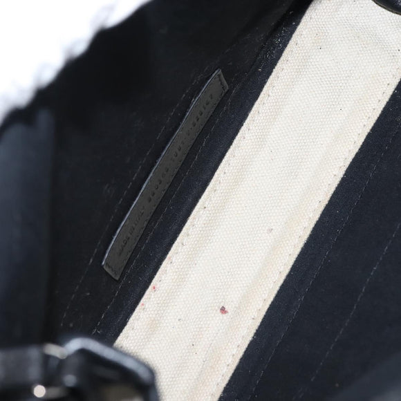 BALENCIAGA Navy Cabas XS Bag Canvas Leather White Black Silver 390346 Auth gh775