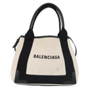 BALENCIAGA Navy Cabas XS Bag Canvas Leather White Black Silver 390346 Auth gh775-13