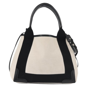 BALENCIAGA Navy Cabas XS Bag Canvas Leather White Black Silver 390346 Auth gh775 - 0
