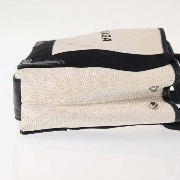 BALENCIAGA Navy Cabas XS Bag Canvas Leather White Black Silver 390346 Auth gh775