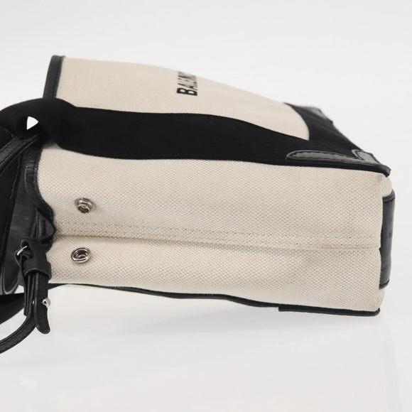 BALENCIAGA Navy Cabas XS Bag Canvas Leather White Black Silver 390346 Auth gh775