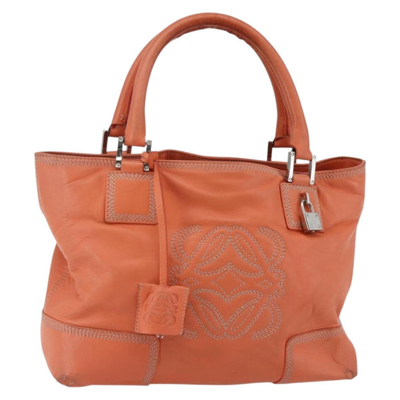 LOEWE Anagram Amazona Justa Hand Bag Leather Orange Silver Auth gh776