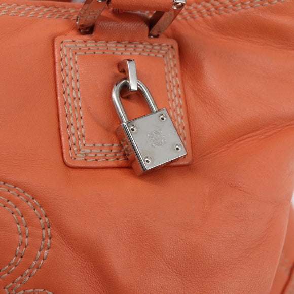LOEWE Anagram Amazona Justa Hand Bag Leather Orange Silver Auth gh776