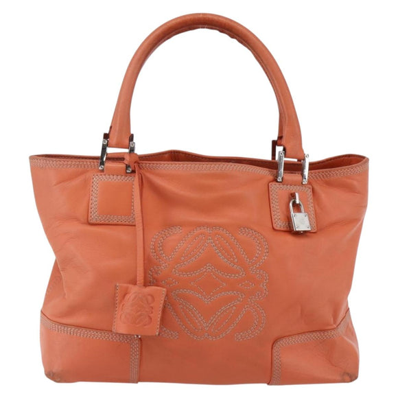 LOEWE Anagram Amazona Justa Hand Bag Leather Orange Silver Auth gh776