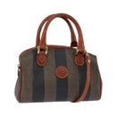 FENDI Pecan Canvas Hand Bag PVC 2way Black Brown Auth gh778-1