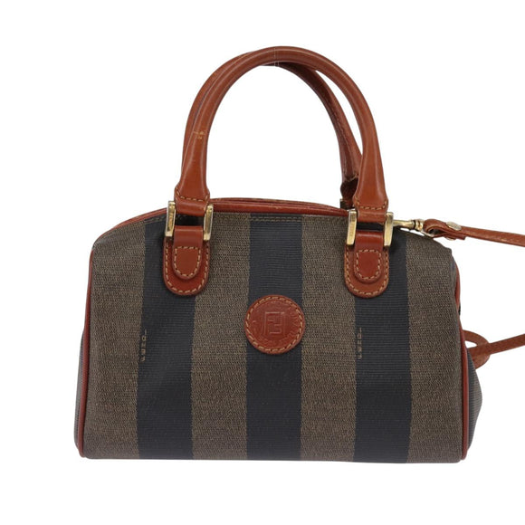 FENDI Pecan Canvas Hand Bag PVC 2way Black Brown Auth gh778