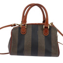 FENDI Pecan Canvas Hand Bag PVC 2way Black Brown Auth gh778-2