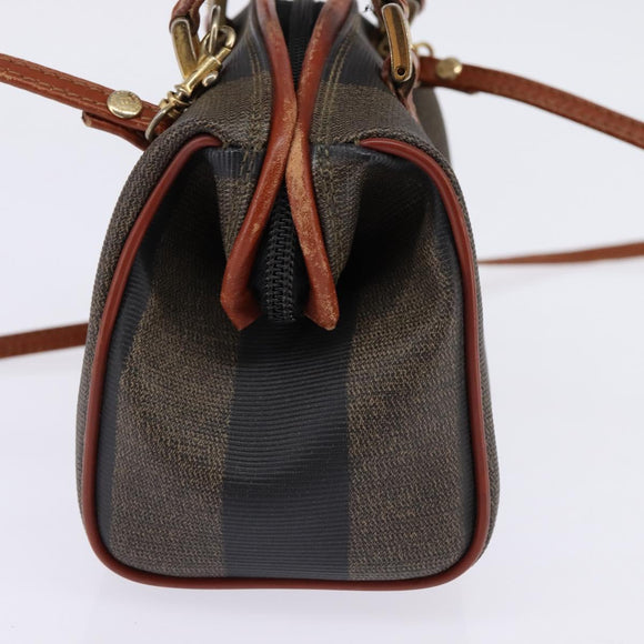 FENDI Pecan Canvas Hand Bag PVC 2way Black Brown Auth gh778