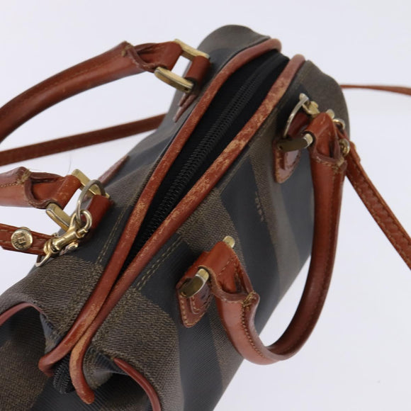 FENDI Pecan Canvas Hand Bag PVC 2way Black Brown Auth gh778
