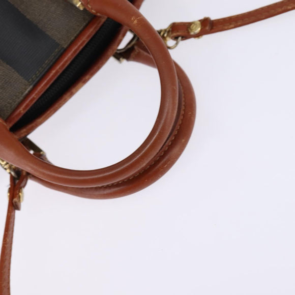 FENDI Pecan Canvas Hand Bag PVC 2way Black Brown Auth gh778