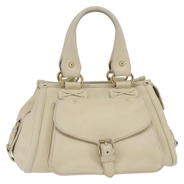CELINE Triomphe Hand Bag Leather Beige Gold Auth gh799