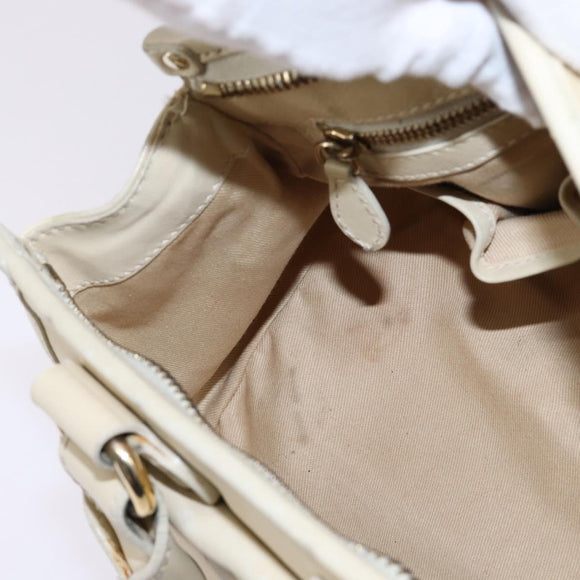 CELINE Triomphe Hand Bag Leather Beige Gold Auth gh799