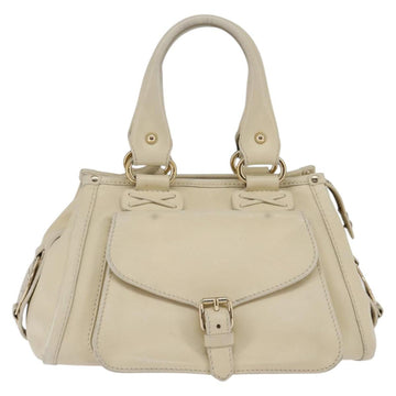 CELINE Triomphe Hand Bag Leather Beige Gold Auth gh799 - 0
