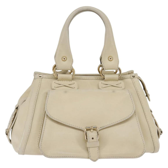 CELINE Triomphe Hand Bag Leather Beige Gold Auth gh799