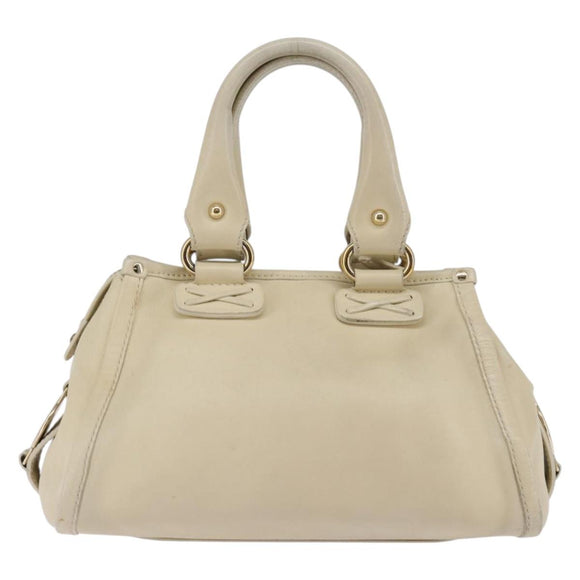 CELINE Triomphe Hand Bag Leather Beige Gold Auth gh799