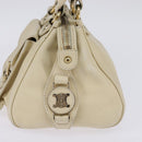 CELINE Triomphe Hand Bag Leather Beige Gold Auth gh799-5