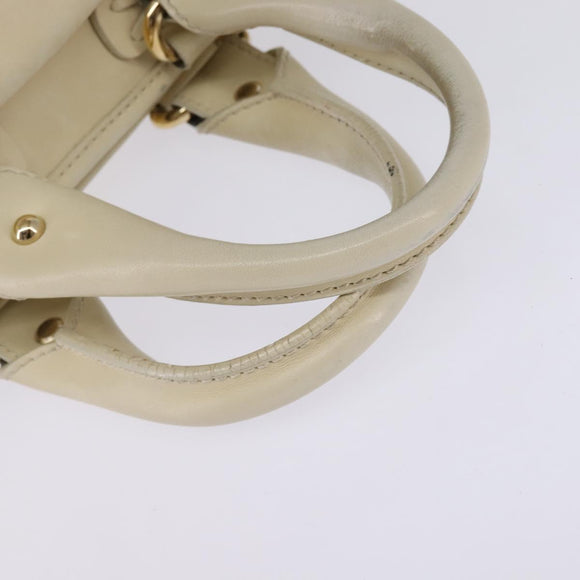 CELINE Triomphe Hand Bag Leather Beige Gold Auth gh799