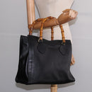 GUCCI Bamboo Hand Bag Leather Outlet Gold Black 002 8260 Auth gh808-21