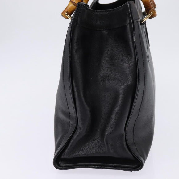 GUCCI Bamboo Hand Bag Leather Outlet Gold Black 002 8260 Auth gh808
