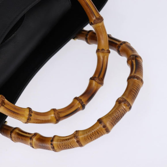 GUCCI Bamboo Hand Bag Leather Outlet Gold Black 002 8260 Auth gh808