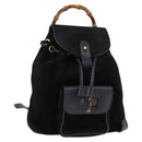 GUCCI Bamboo Backpack Suede Leather Black Gold 003 1705 0030 Auth gh811-1