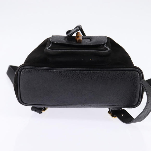 GUCCI Bamboo Backpack Suede Leather Black Gold 003 1705 0030 Auth gh811